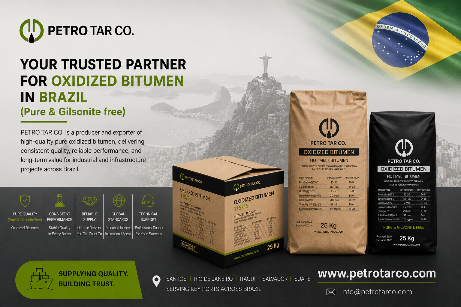 BITUMEN & OXIDIZED BITUMEN SUPPLIER BRAZIL, BLOWN BITUMEN, BLOWN ASPHALT, OXIDIZED ASPHALT, Betume Oxidado, Betume Oxidado 85/25, Betume Oxidado 115/15, Betume Industrial,Asfalto Oxidado, Betume para mantas asfálticas, Betume para telhados, Betume para selantes, Betume para construção civil, Fabricante de Betume Oxidado
