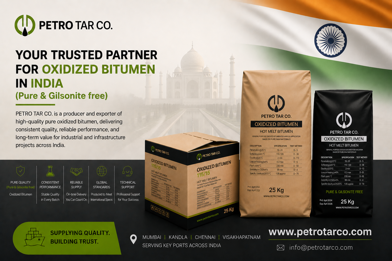 BITUMEN AND OXIDIZED BITUMEN SUPPLIER IN INDIA, OXIDIZED BITUMEN, BITUMEN, WATERPROOFING MATERIAL, CONSTRUCTION MATERIAL, COATING ASPHALT, SEALANT, TIRE, NVH, SBS Membrane Bitumen, MASTIC, BLOWN BITUMEN, BLOWN ASPHALT, OXIDIZED ASPHALT, HARD BITUMEN, SOLID BITUMEN, MANUFACTURER, TILE CARPET BACKING BITUMEN, PIPE COATING , Corrosion, MEMBRANE GRADE BITUMEN, BITUMEN 60/70, BITUMEN 115/15, BITUMEN 90/15, BITUMEN 95/25, ऑक्सीडाइज़्ड बिटुमेन